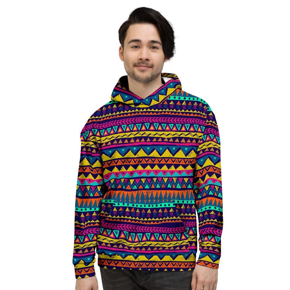 Multicolor Native Aztec Abstract Geometric Mens Full Size Hoodie