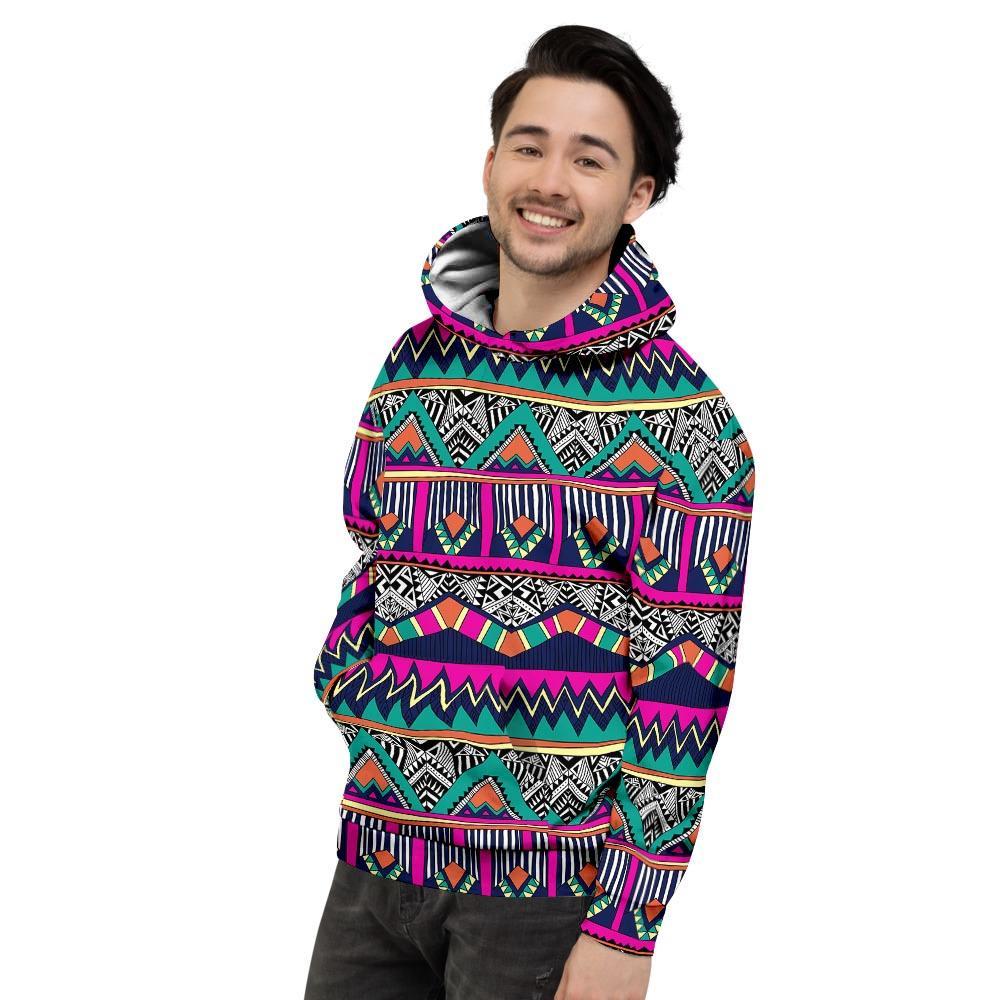 Multicolor Native Aztec Doodle Abstract Mens Full Size Hoodie