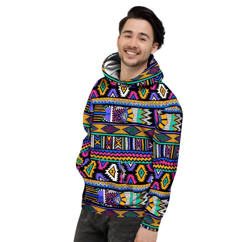 Multicolor Native Aztec Doodle Element Mens Full Size Hoodie