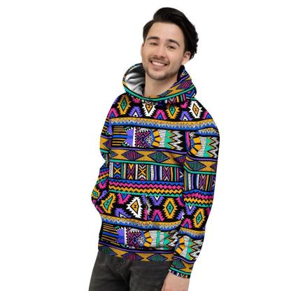 Multicolor Native Aztec Doodle Element Mens Full Size Hoodie