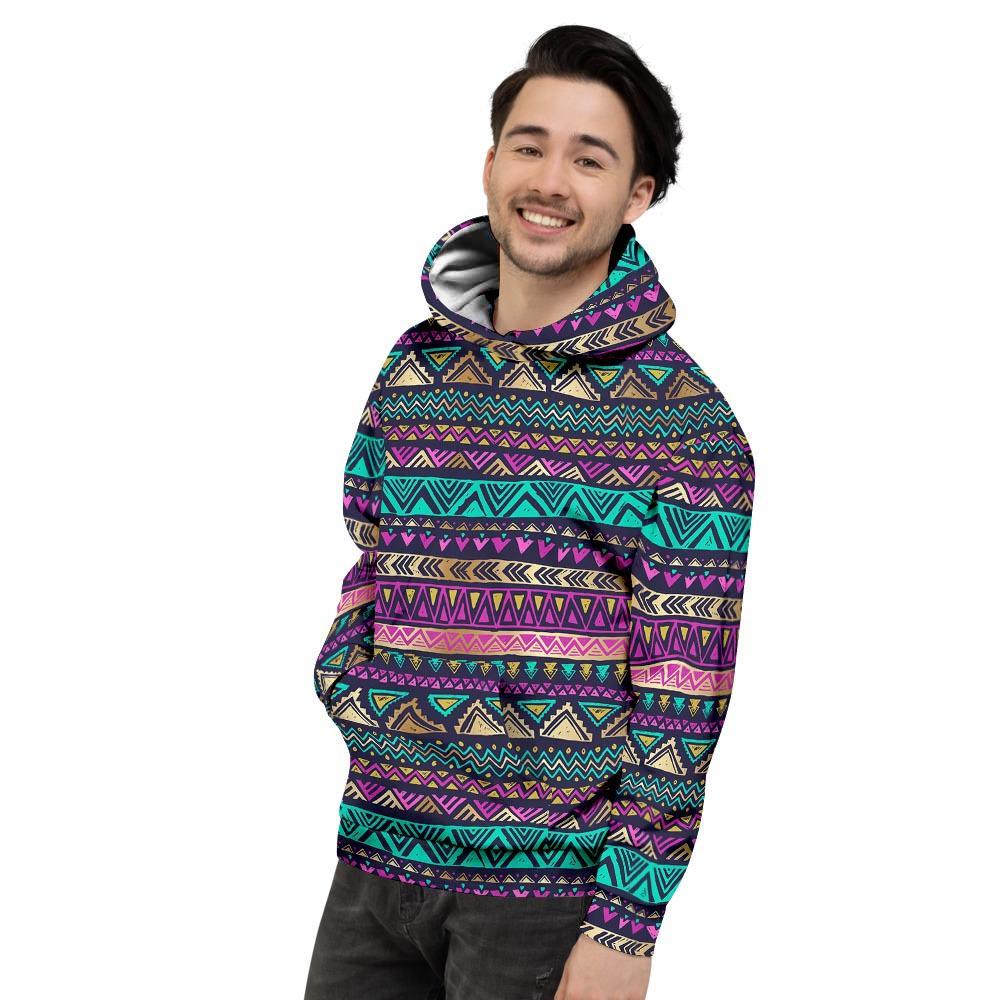 Multicolor Native Aztec Doodle Mens Full Size Hoodie