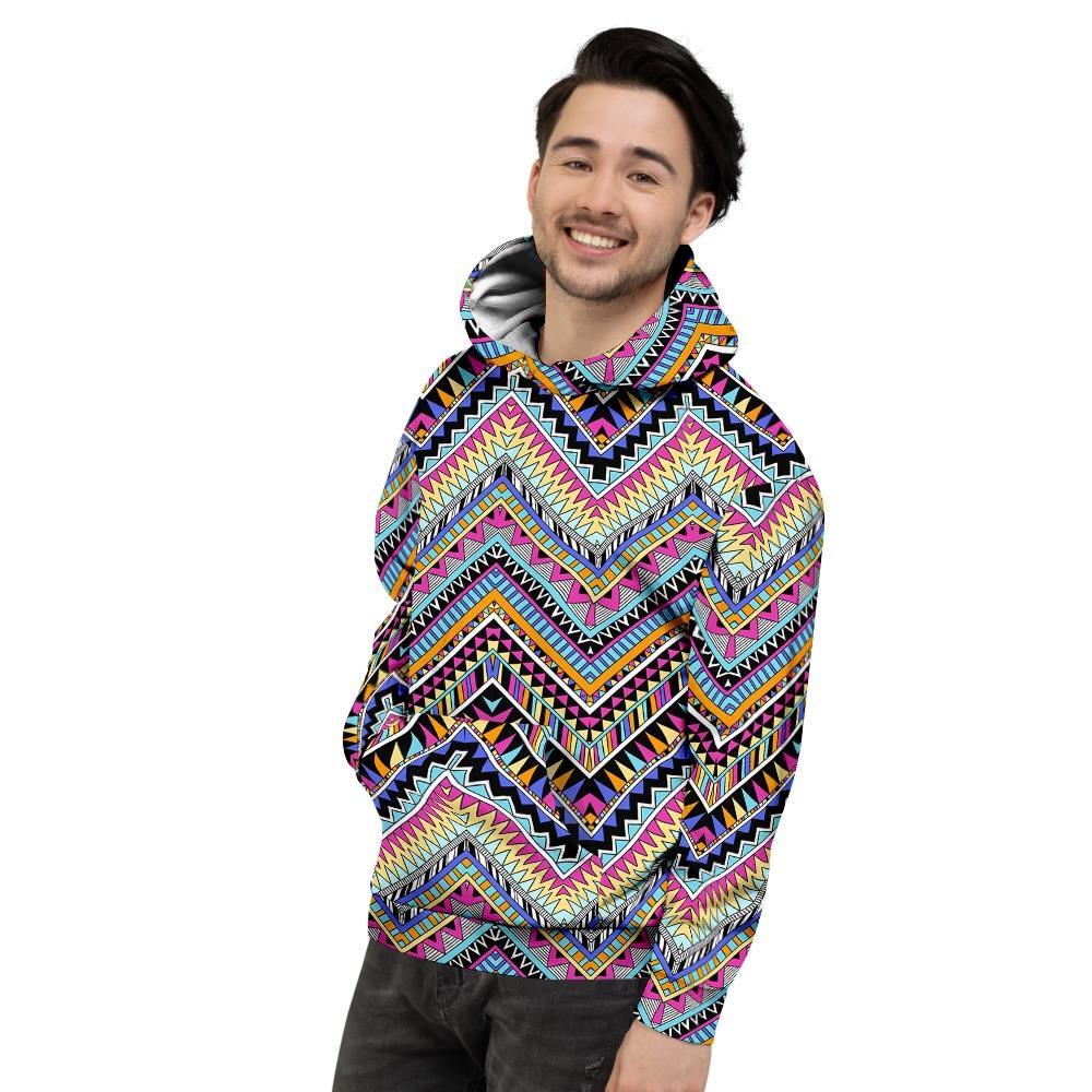Multicolor Zigzag Indian Aztec Mens Full Size Hoodie