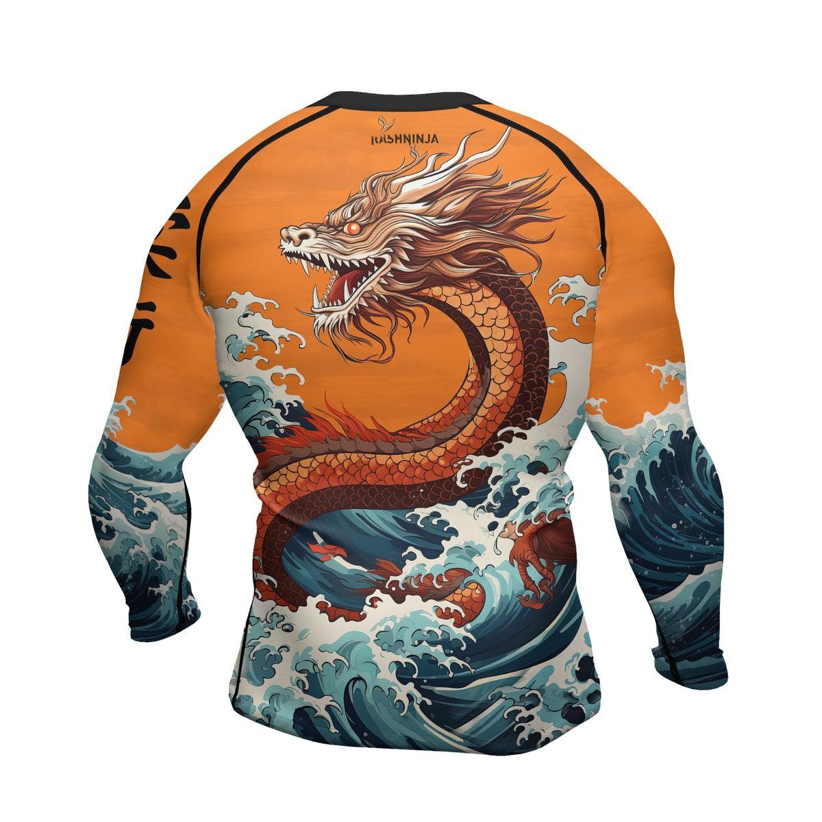 Mythical Majesty Dragon Orange Mens Long Sleeve Compression Shirt
