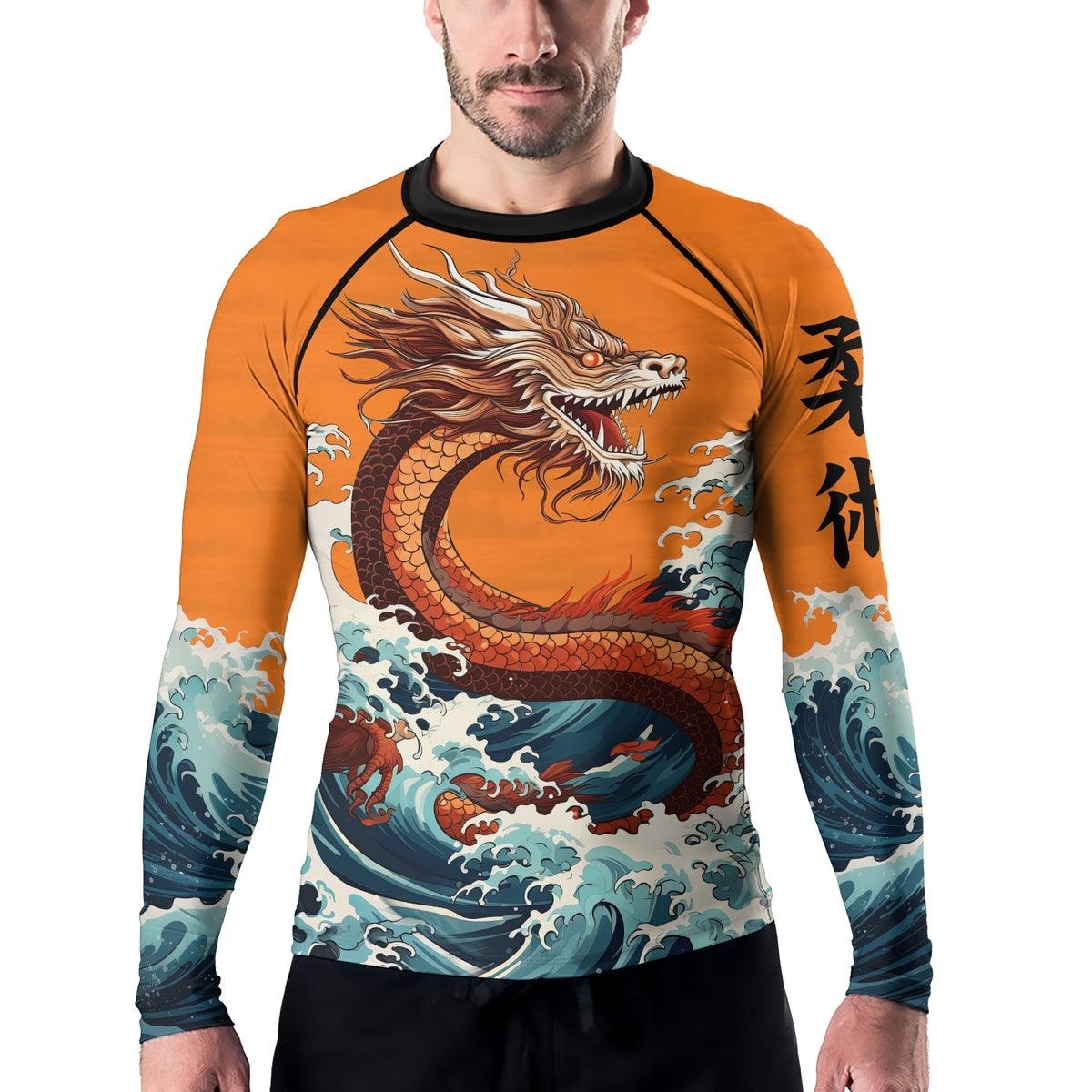 Mythical Majesty Dragon Orange Mens Long Sleeve Compression Shirt