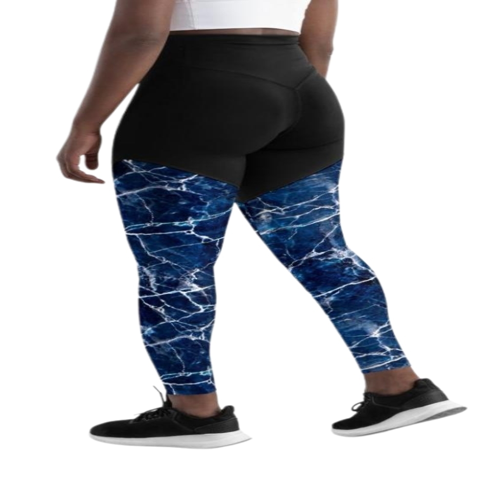 Navy Blue Marble Women Compression Legging