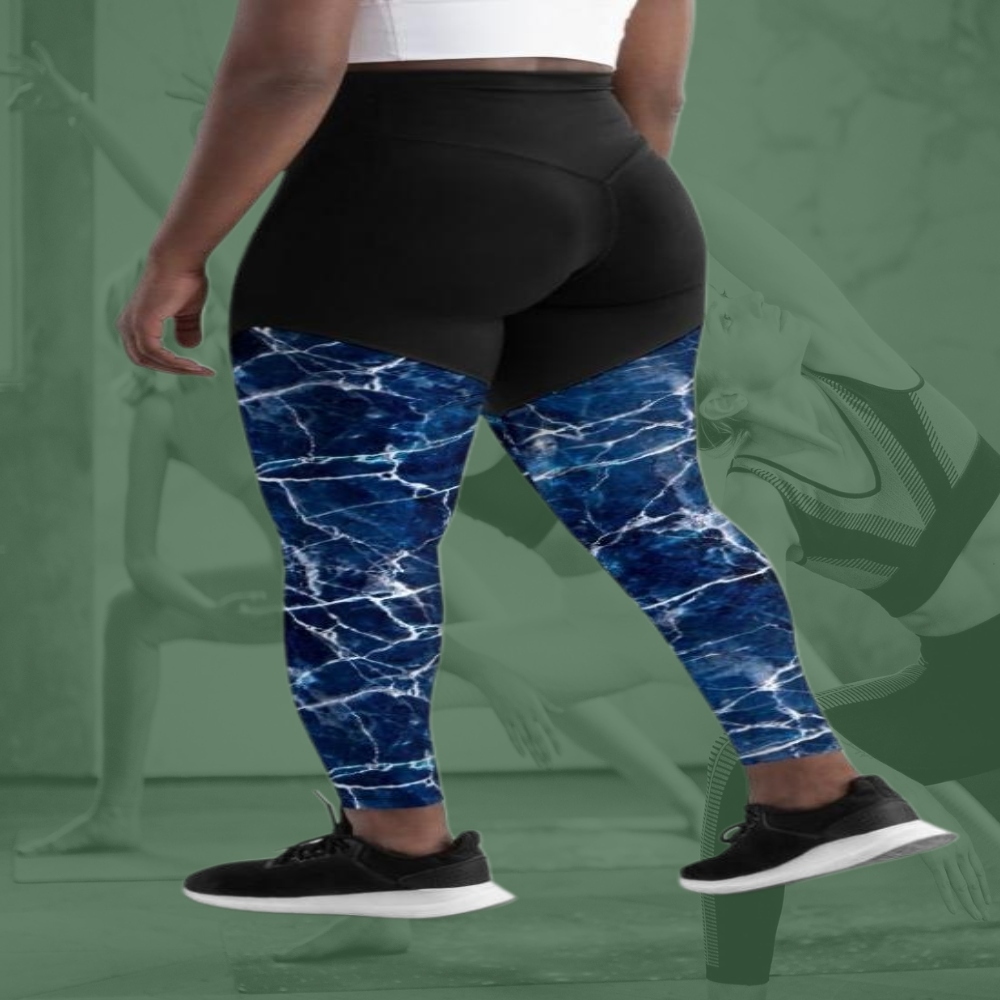 Navy Blue Marble Women Compression Legging