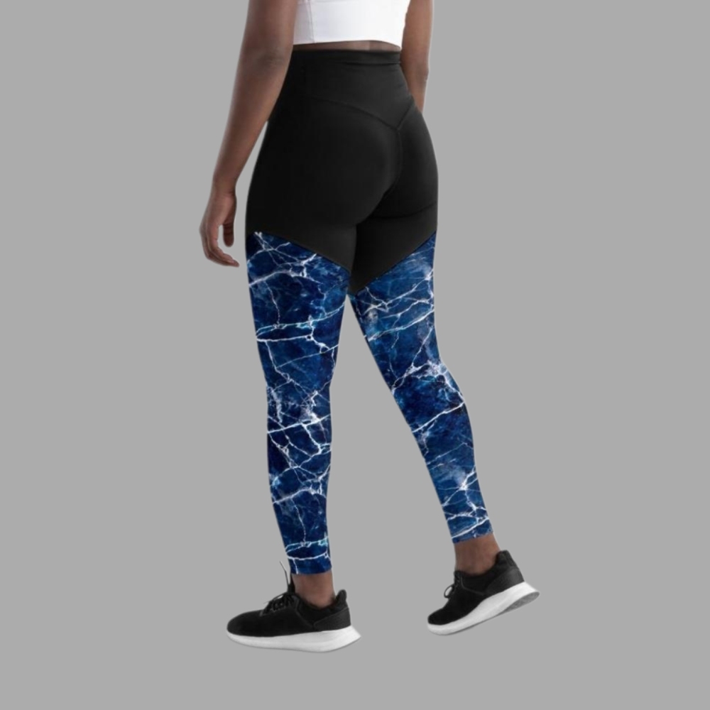 Navy Blue Marble Women Compression Legging