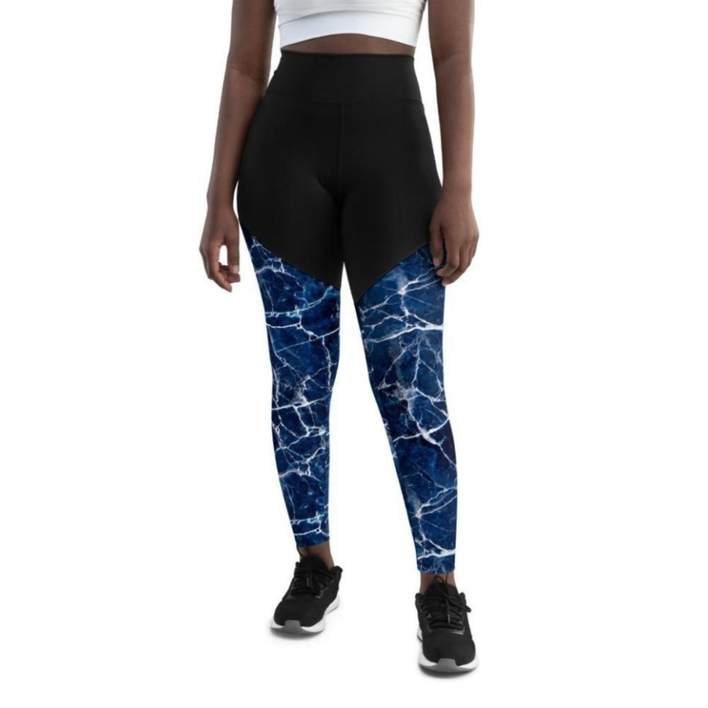 Navy Blue Marble Women Compression Legging