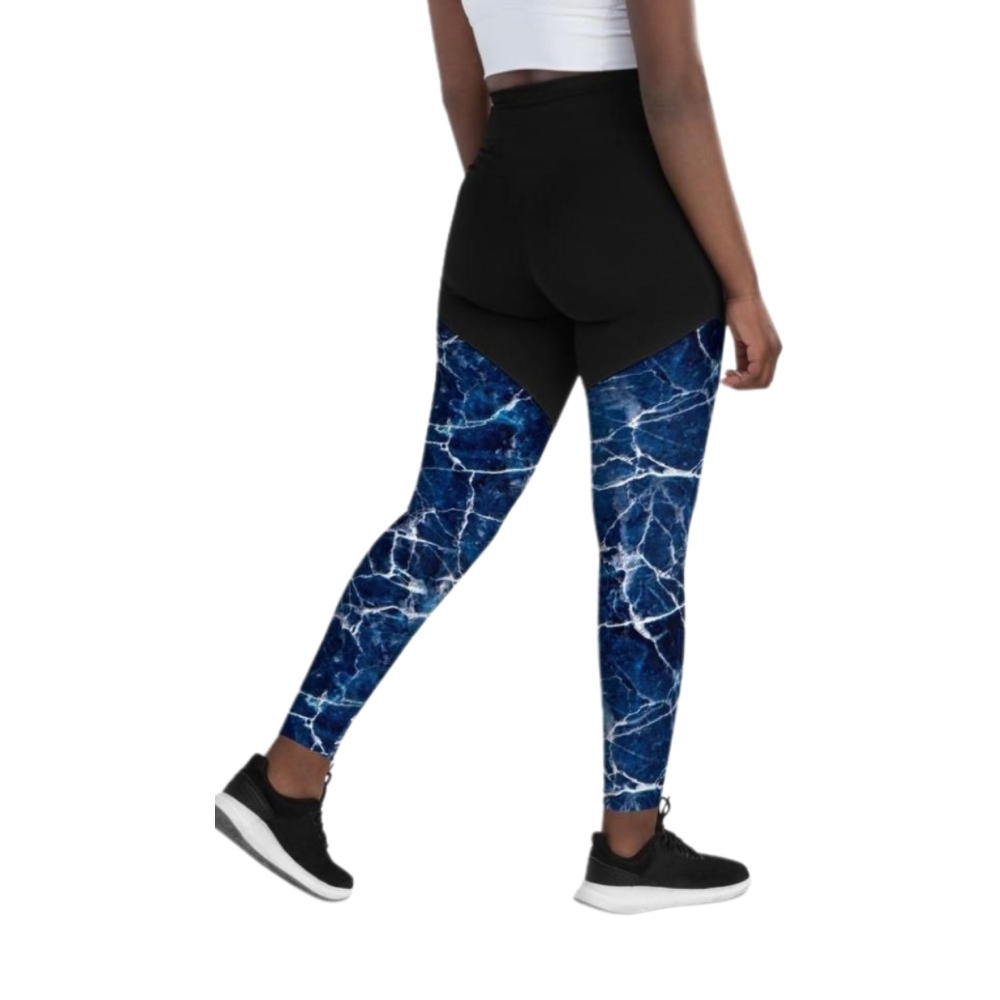 Navy Blue Marble Women Compression Legging