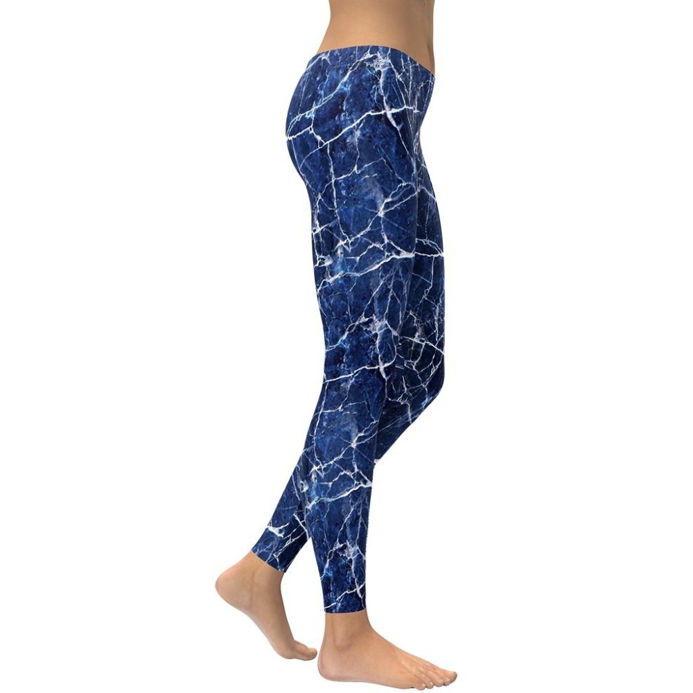 Navy Blue Marble Women Compression Legging