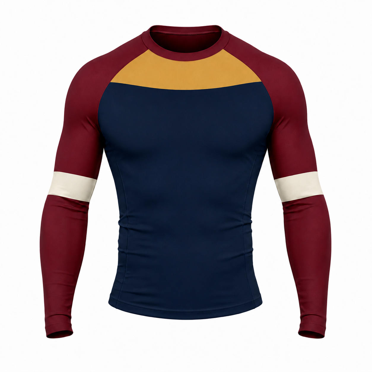 Raglan Chest Panel Navy Customizable Long Sleeve Compression Shirt front customization preview