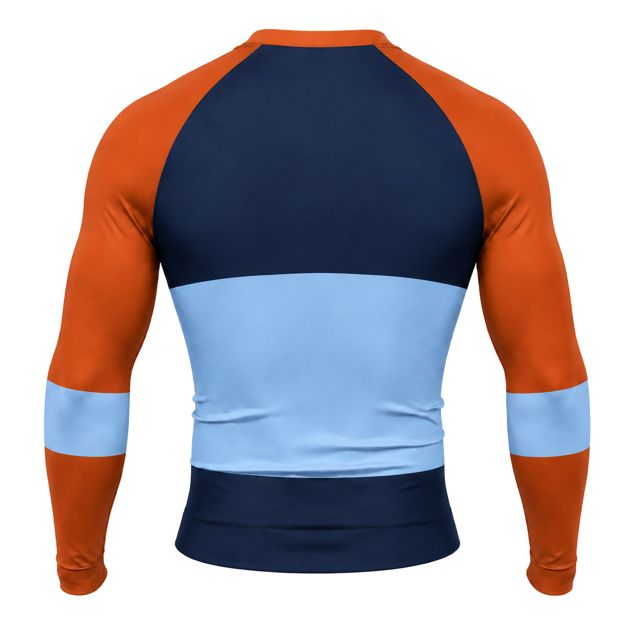 Horizontal Colorblock Navy Primary Orange Accent Customizable Long Sleeve Compression Shirt back customization preview