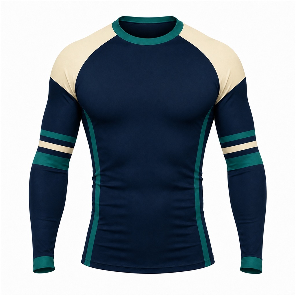 Navy Cream Streamlined Customizable Long Sleeve Compression Shirt front customization preview