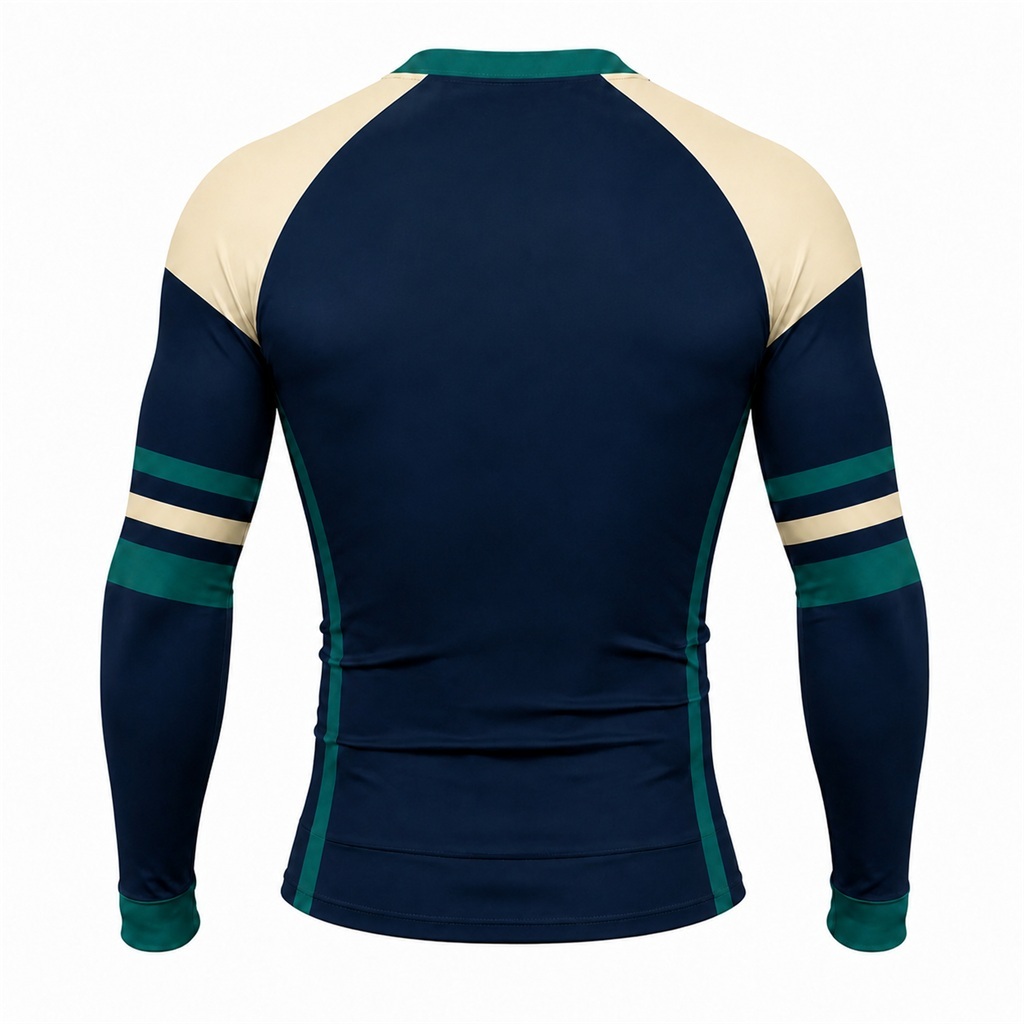Navy Cream Streamlined Customizable Long Sleeve Compression Shirt back customization preview