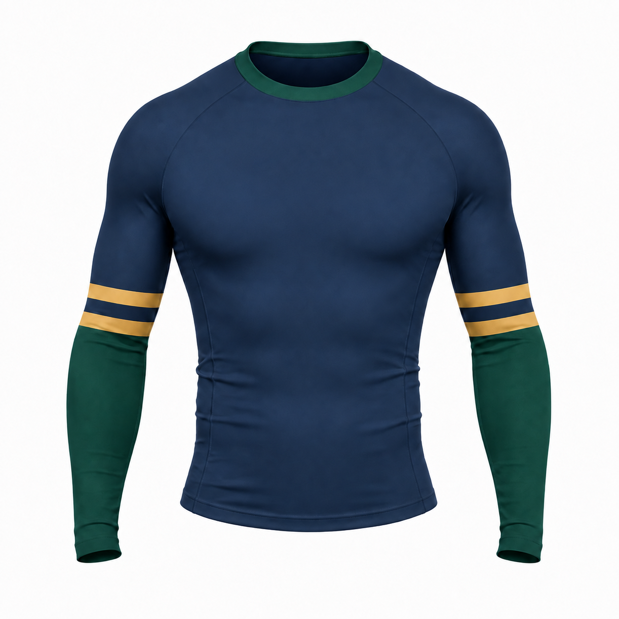 Double Stripe Navy Primary Teal Accent Customizable Long Sleeve Compression Shirt front customization preview