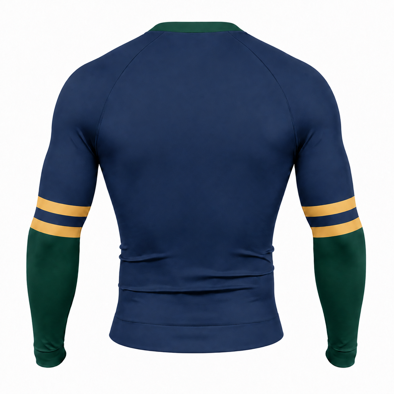 Double Stripe Navy Primary Teal Accent Customizable Long Sleeve Compression Shirt back customization preview