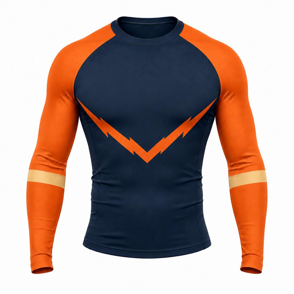 Lightning Chevron Navy Customizable Long Sleeve Compression Shirt front customization preview