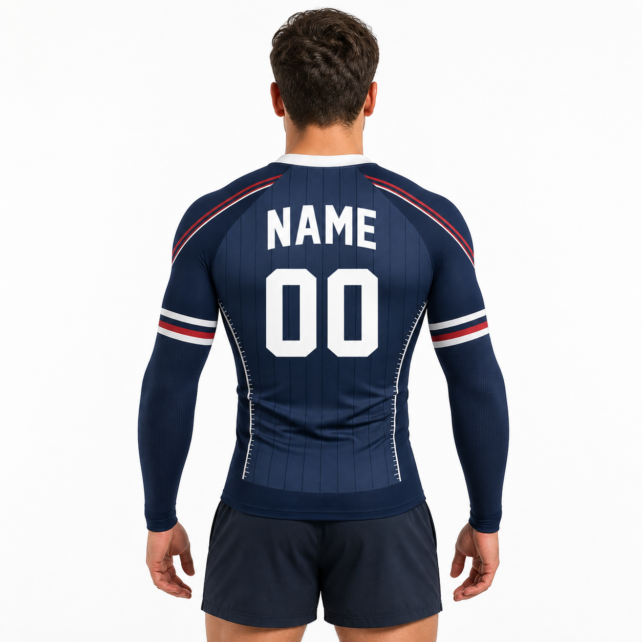 Navy Red Baseball Pinstripe Customizable Long Sleeve Compression Shirt