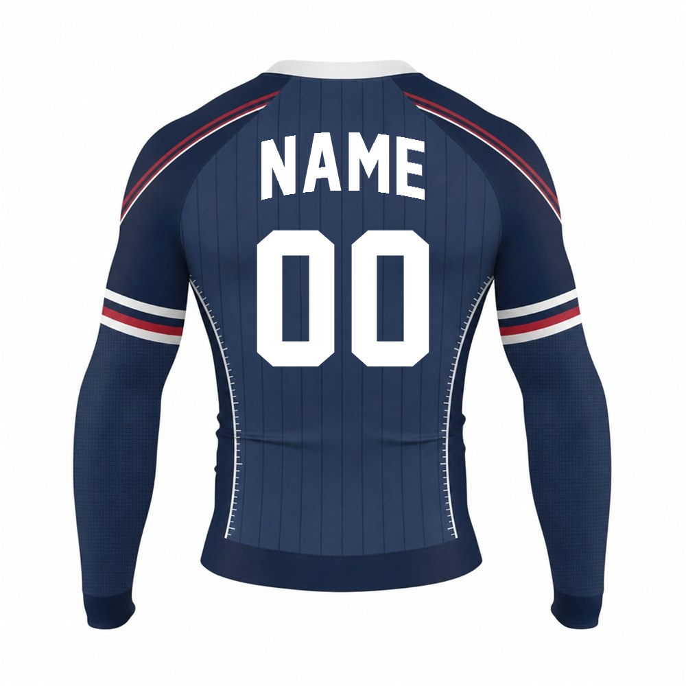 Navy Red Baseball Pinstripe Customizable Long Sleeve Compression Shirt