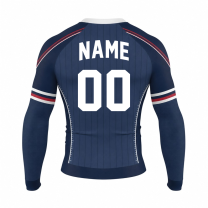 Navy Red Baseball Pinstripe Customizable Long Sleeve Compression Shirt