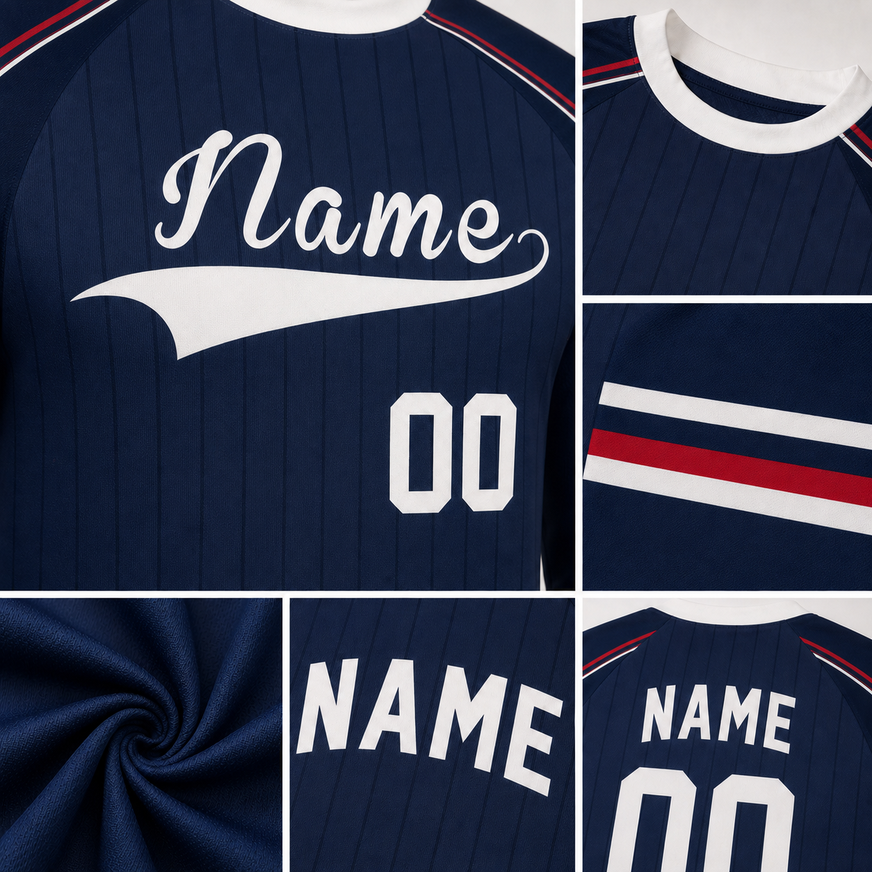 Navy Red Baseball Pinstripe Customizable Long Sleeve Compression Shirt