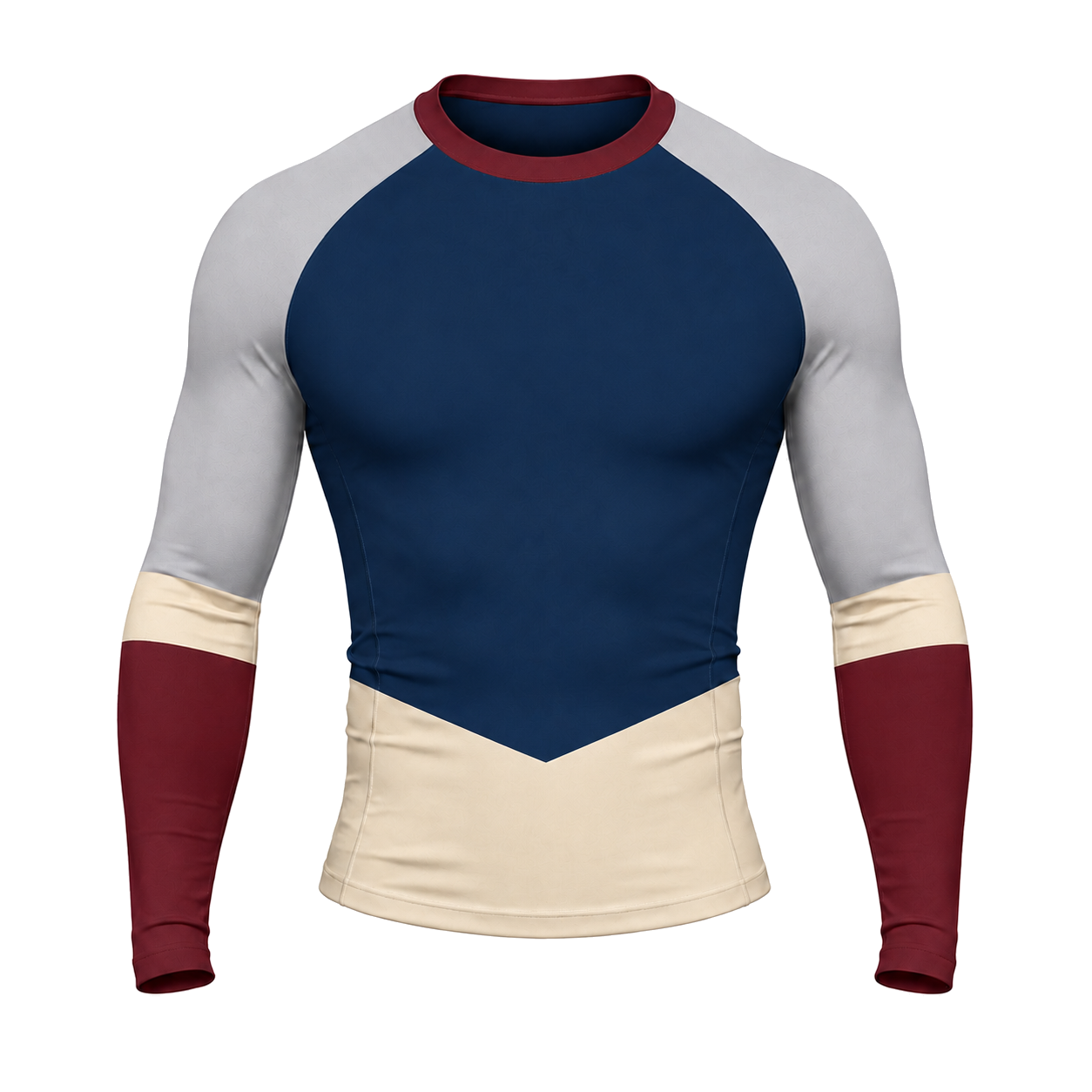 Chevron Waist Panel Navy Customizable Long Sleeve Compression Shirt front customization preview