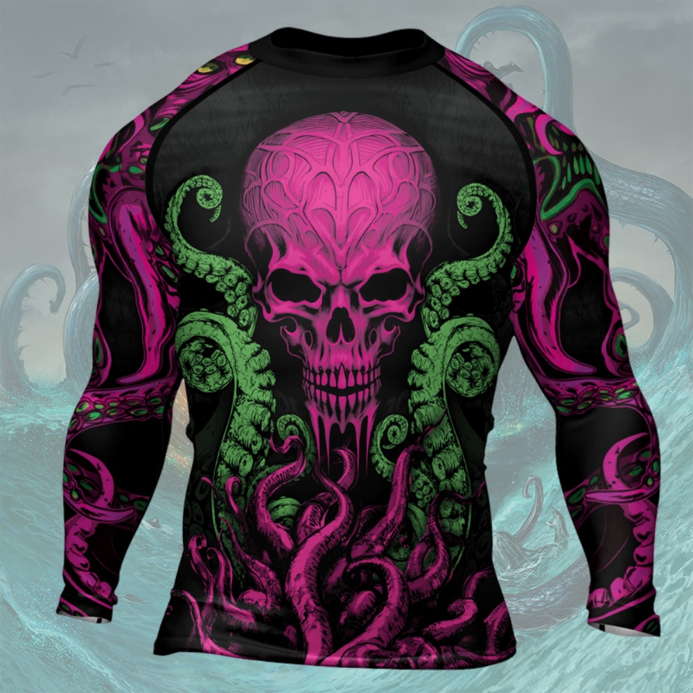 Octopus Skull Majesty Mens Long Sleeve Compression Shirt
