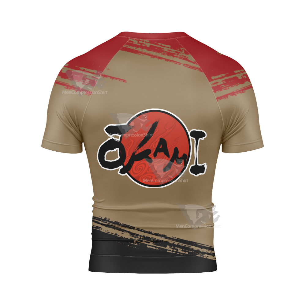 Okami Red Black Short Sleeve Compression Shirt