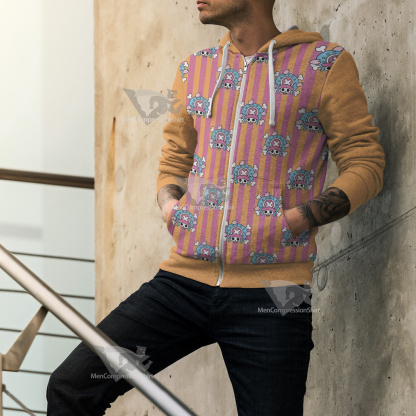 One Piece Chopper Skull Flag Pink Cosplay Zip Up Hoodie