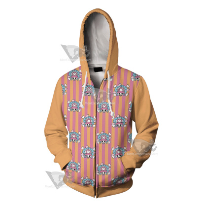 One Piece Chopper Skull Flag Pink Cosplay Zip Up Hoodie