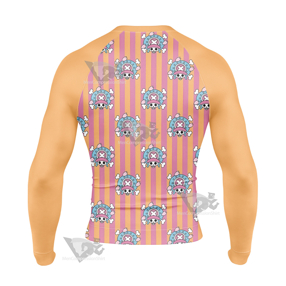 One Piece Chopper Skull Flag Pink Long Sleeve Compression Shirt