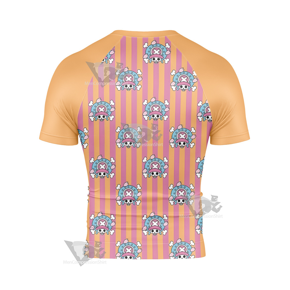 One Piece Chopper Skull Flag Pink Short Sleeve Compression Shirt