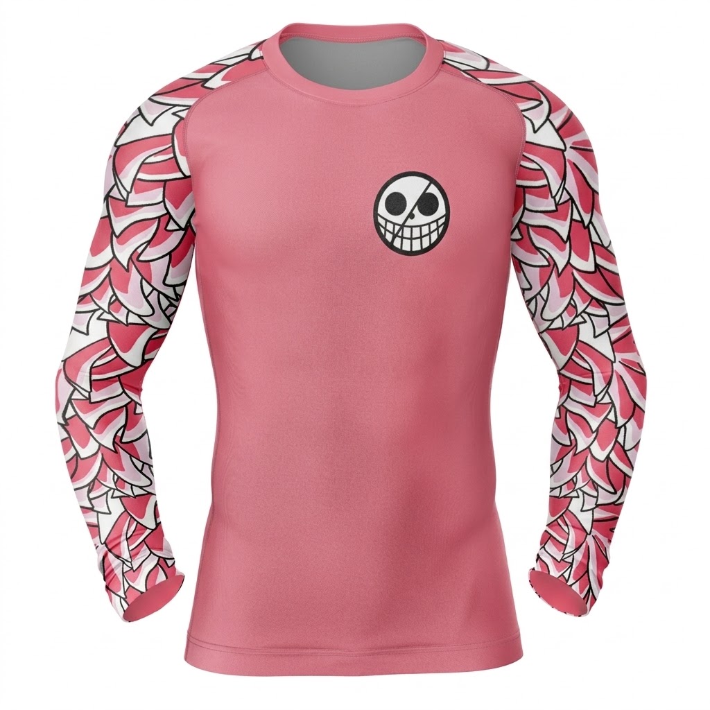 One Piece Doflamingo Red Pink Long Sleeve Compression Shirt