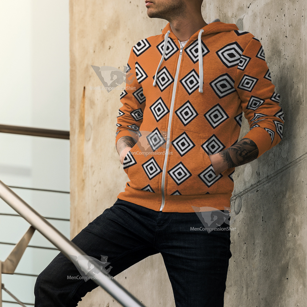 One Piece Jinbei Orange Outfit Cosplay Zip Up Hoodie