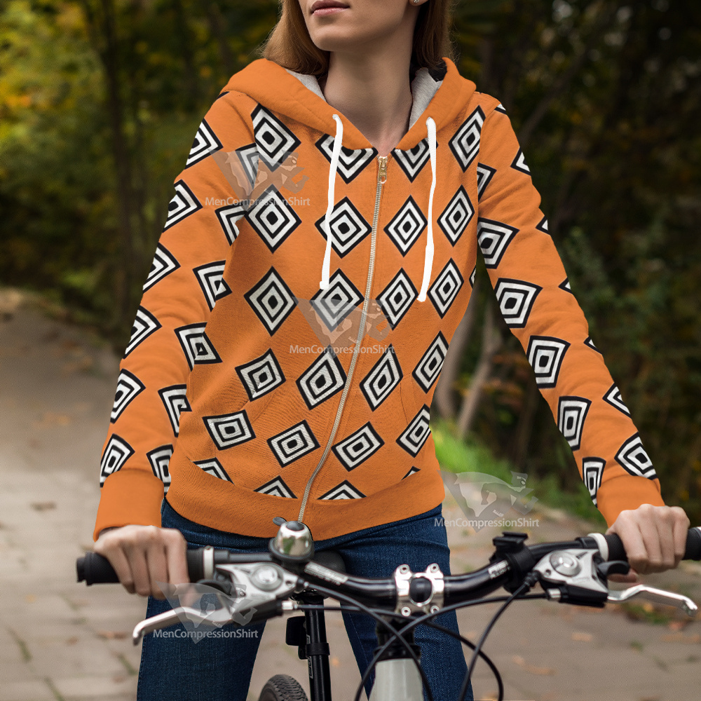 One Piece Jinbei Orange Outfit Cosplay Zip Up Hoodie
