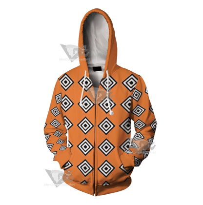 One Piece Jinbei Orange Outfit Cosplay Zip Up Hoodie