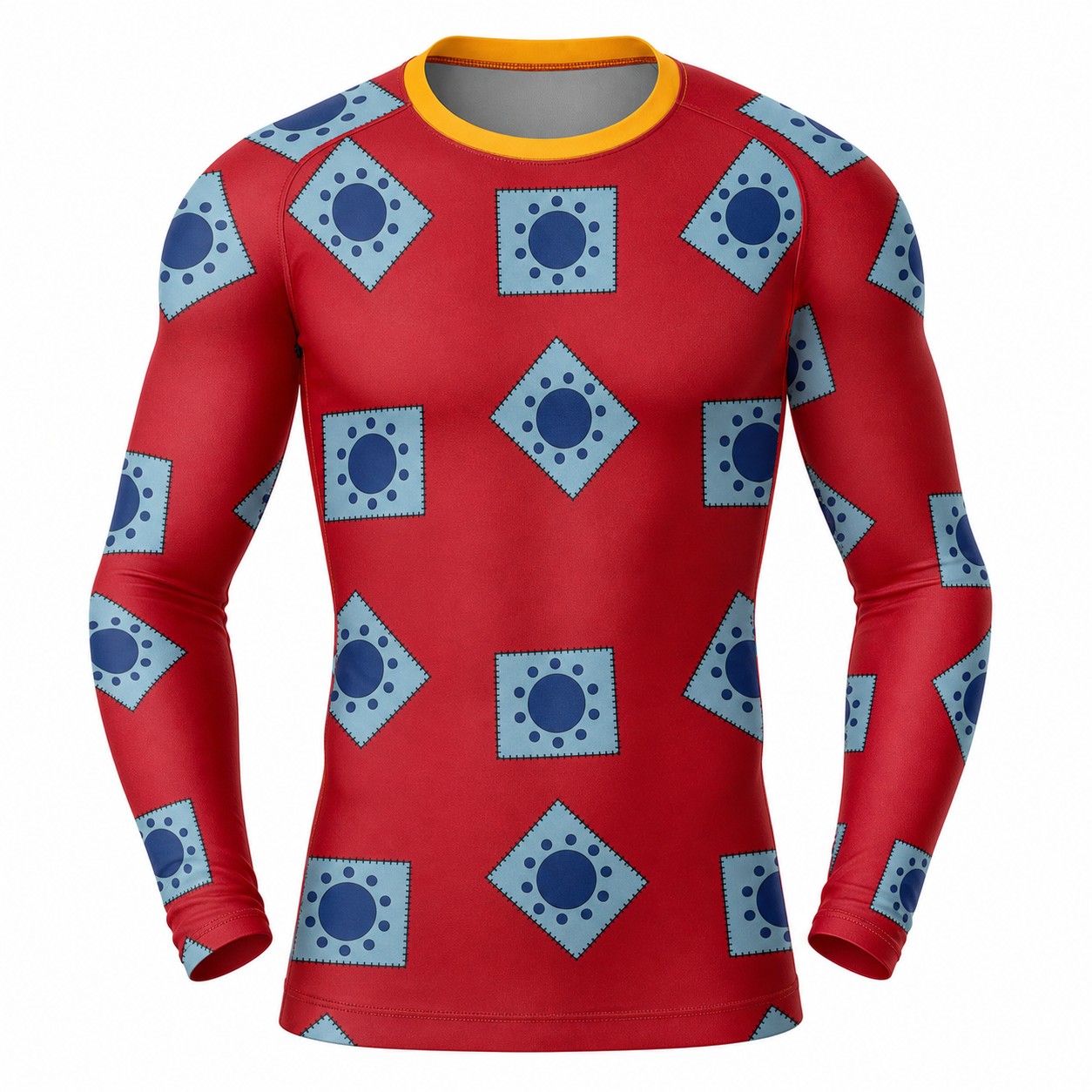 One Piece Luffy Wano pattern Red Blue Long Sleeve Compression Shirt