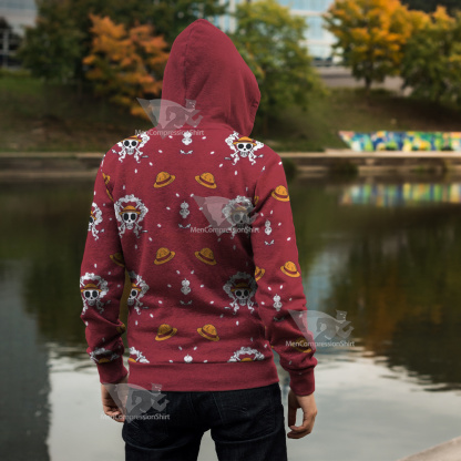 One Piece Monkey D Luffy Hat Skull Flag Cosplay Zip Up Hoodie