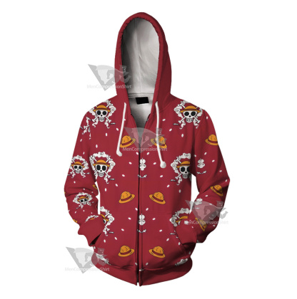 One Piece Monkey D Luffy Hat Skull Flag Cosplay Zip Up Hoodie
