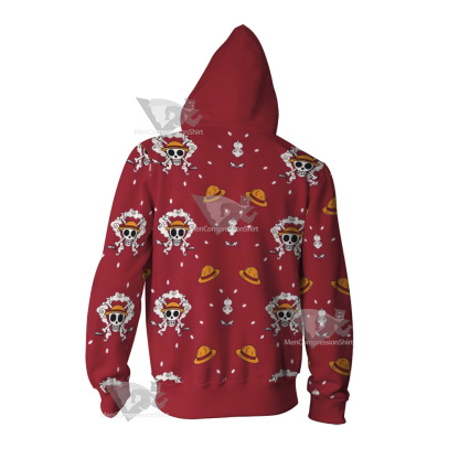 One Piece Monkey D Luffy Hat Skull Flag Cosplay Zip Up Hoodie