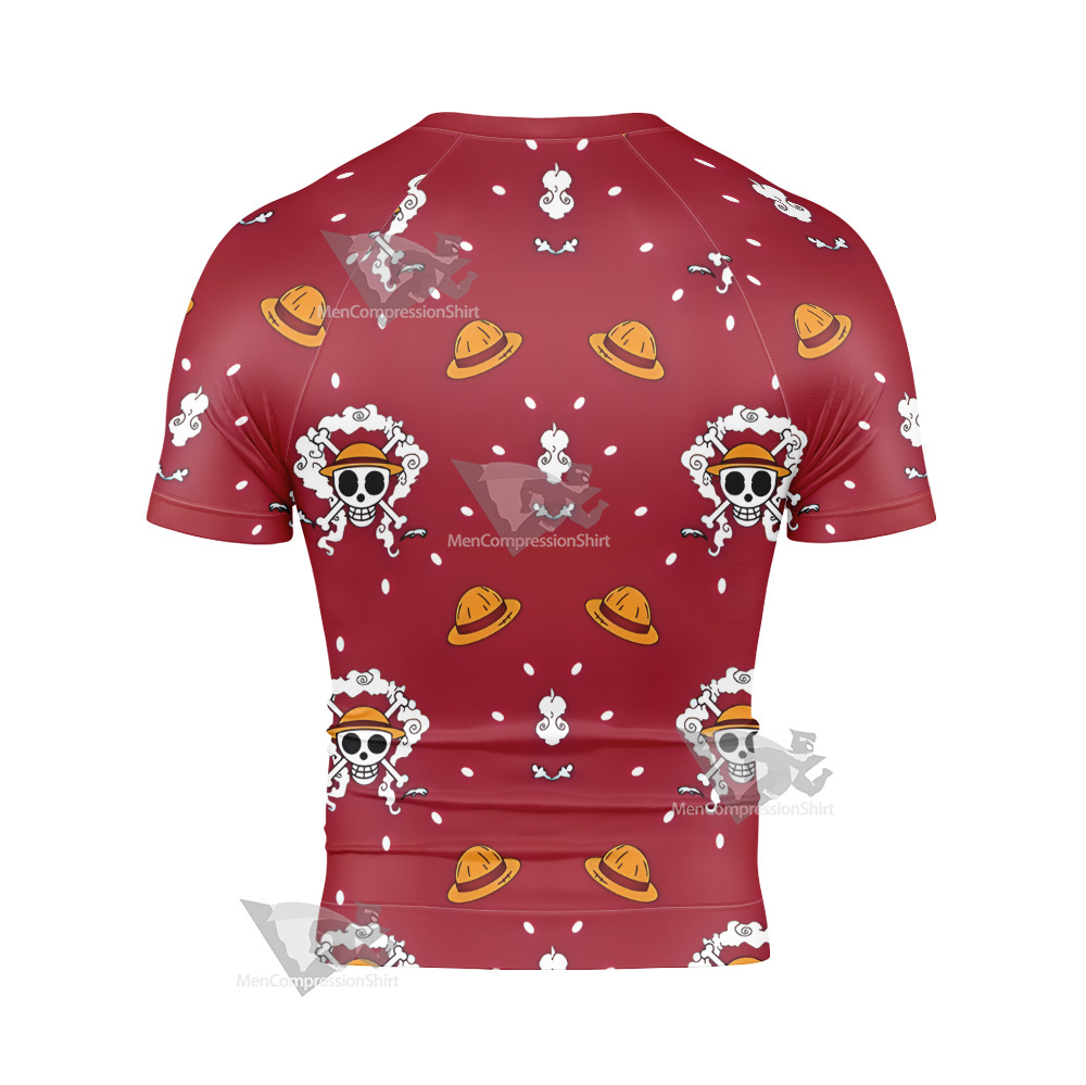 One Piece Monkey D Luffy Hat Skull Flag Short Sleeve Compression Shirt