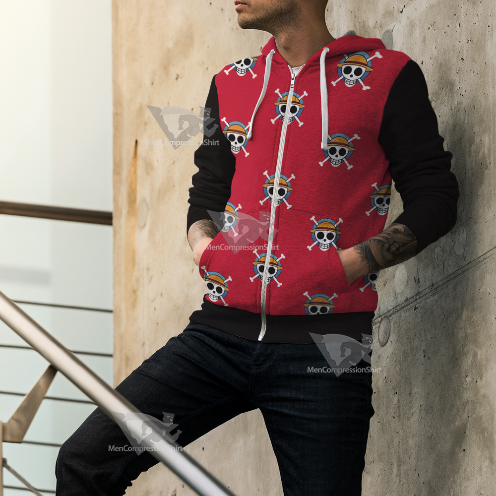 One Piece Monkey D Luffy Skull Flag Cosplay Zip Up Hoodie