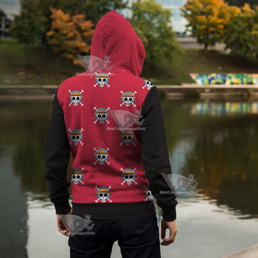 One Piece Monkey D Luffy Skull Flag Cosplay Zip Up Hoodie
