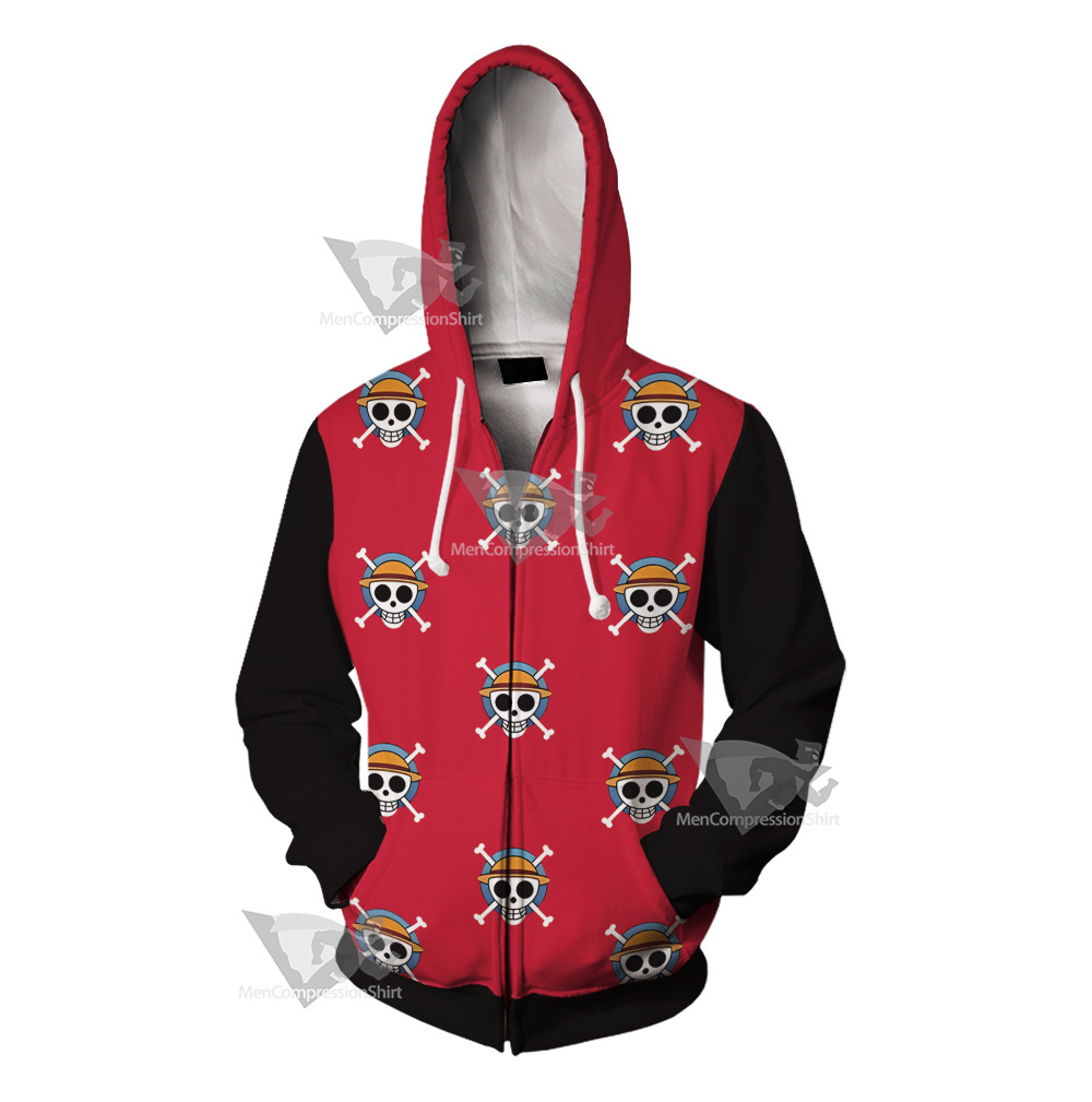 One Piece Monkey D Luffy Skull Flag Cosplay Zip Up Hoodie