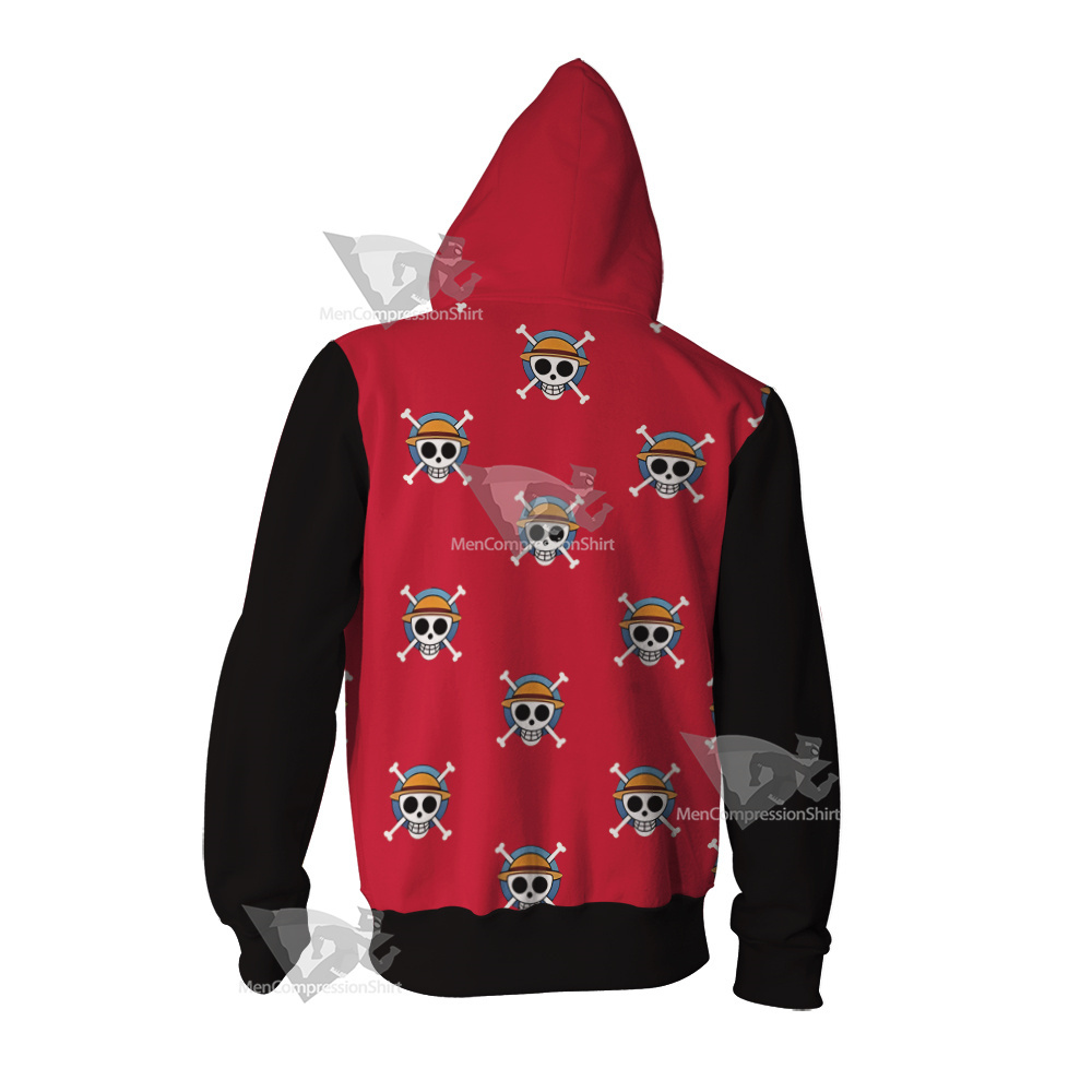 One Piece Monkey D Luffy Skull Flag Cosplay Zip Up Hoodie