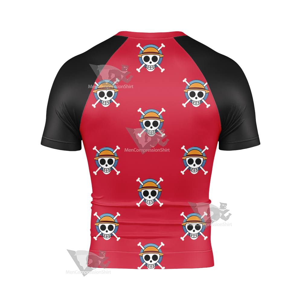 One Piece Monkey D Luffy Skull Flag Short Sleeve Compression Shirt