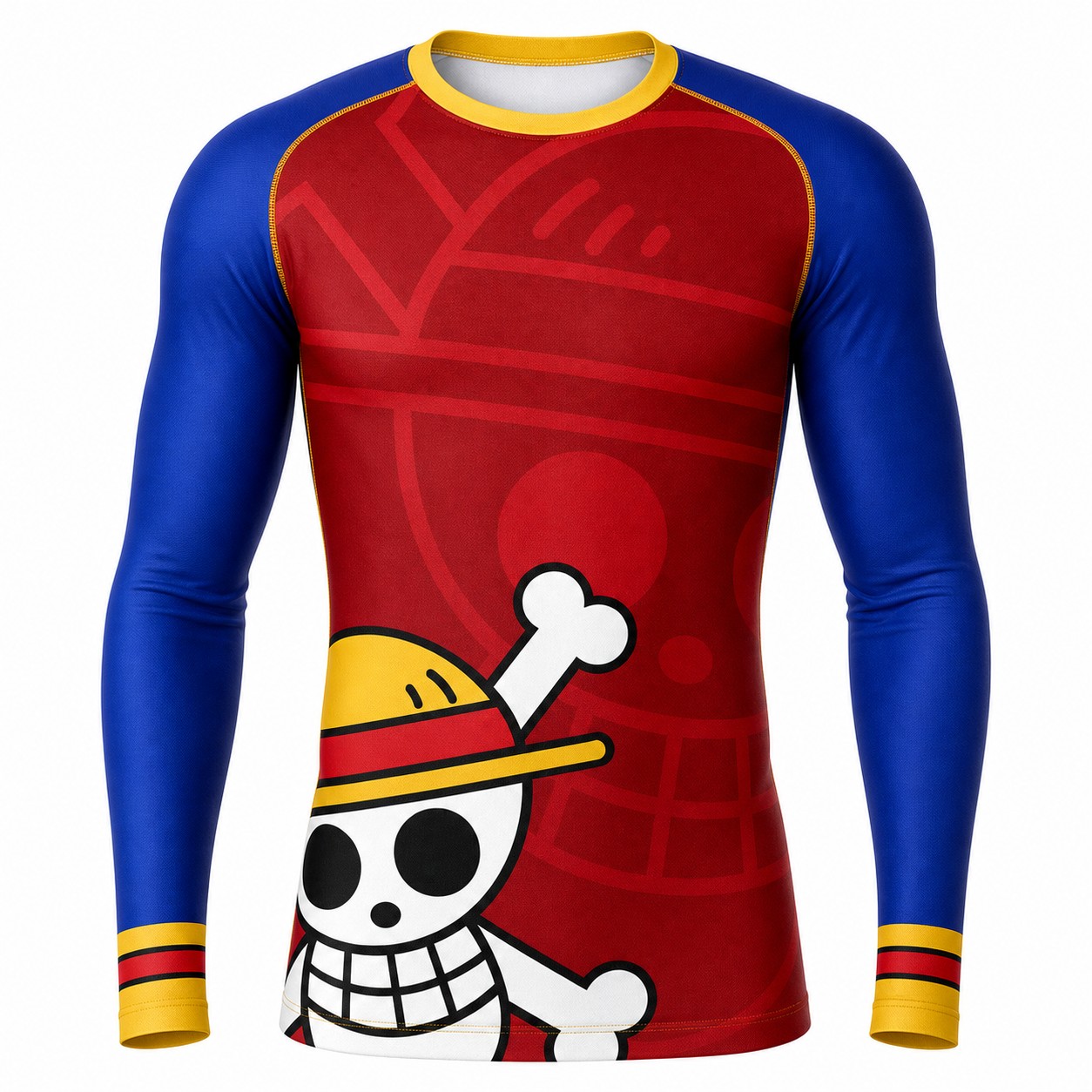 One Piece Monkey D. Luffy Straw Hat Red Blue Long Sleeve Compression Shirt
