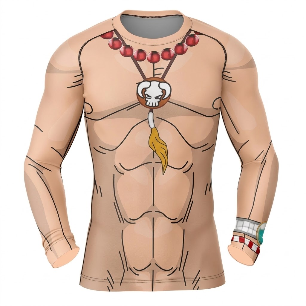 One Piece Portgas d Ace Orange Red Long Sleeve Compression Shirt