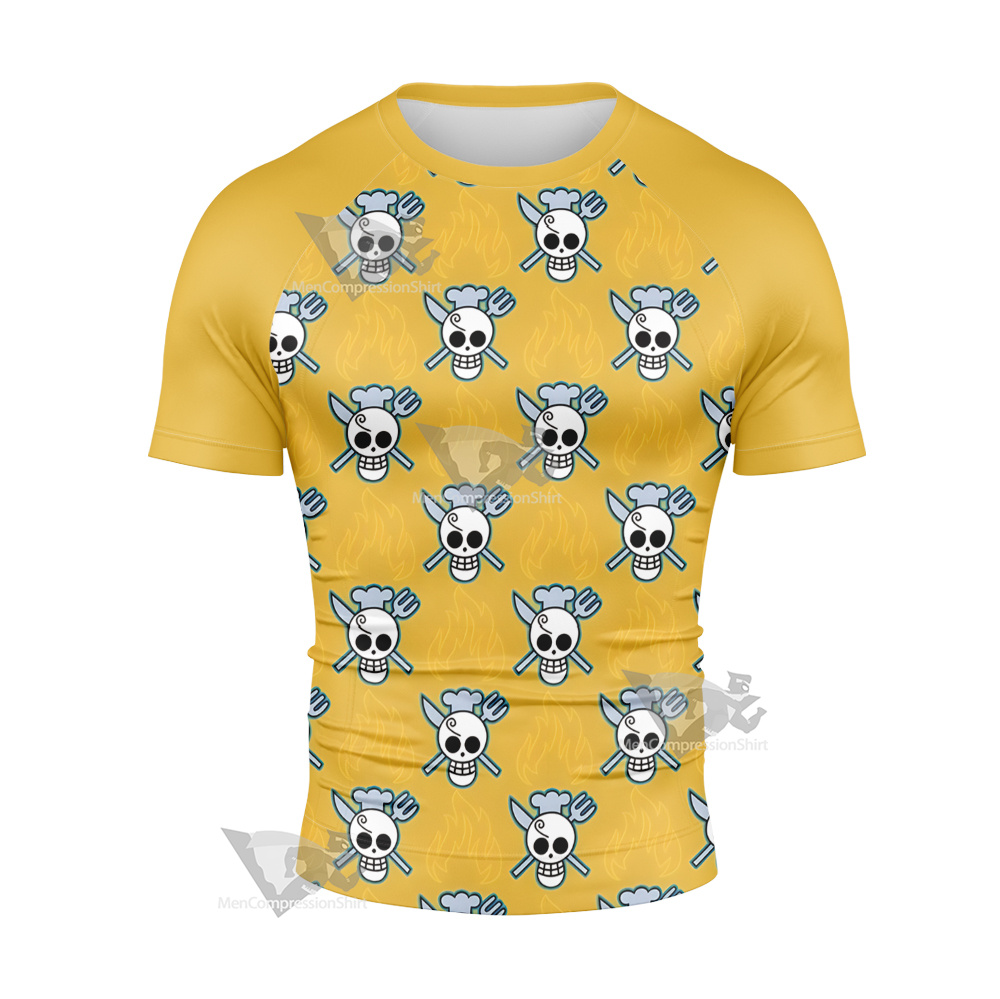 One Piece Sanji Skull Flag Short Sleeve Compression Shirt