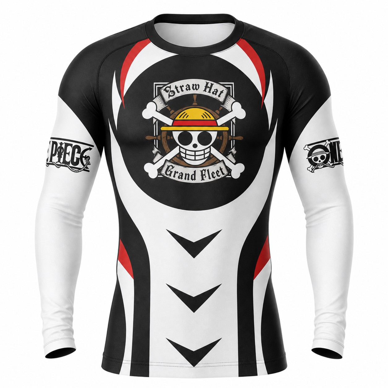 One Piece Straw Hat Red Orange Long Sleeve Compression Shirt